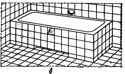 б) Уступ в месте входа в ванну и скошенная плитка для упора рукой